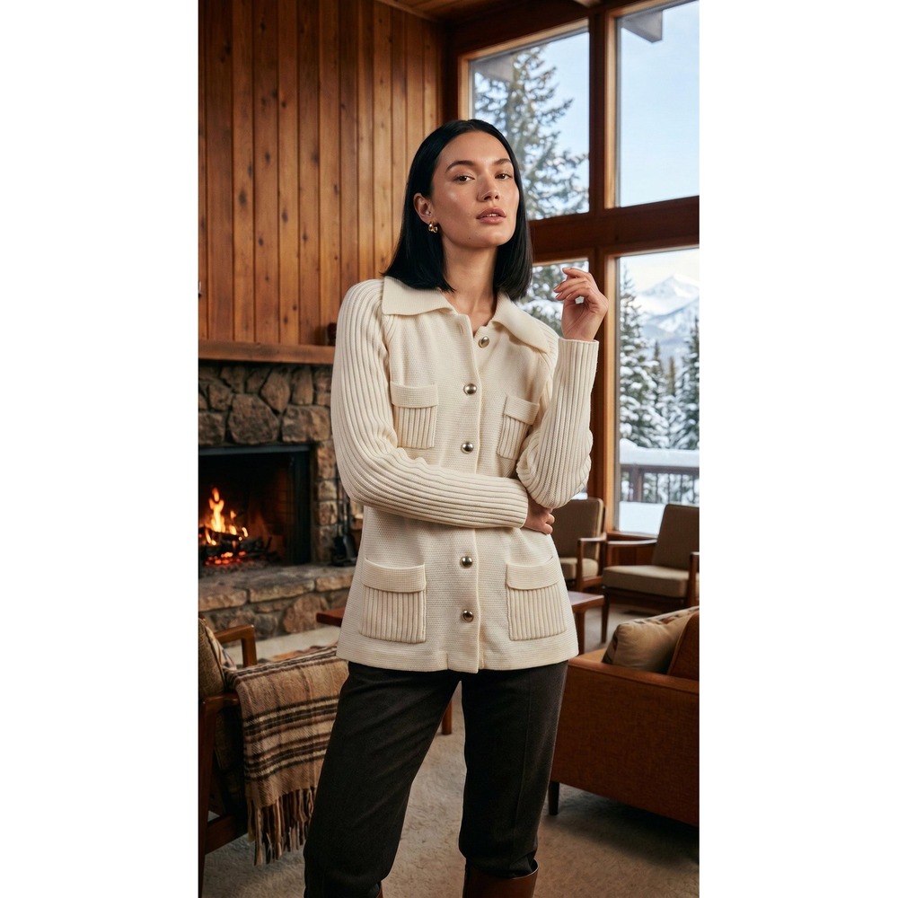Vintage 1970s Montgomery Ward Ivory Single Breasted Cardigan Jacket